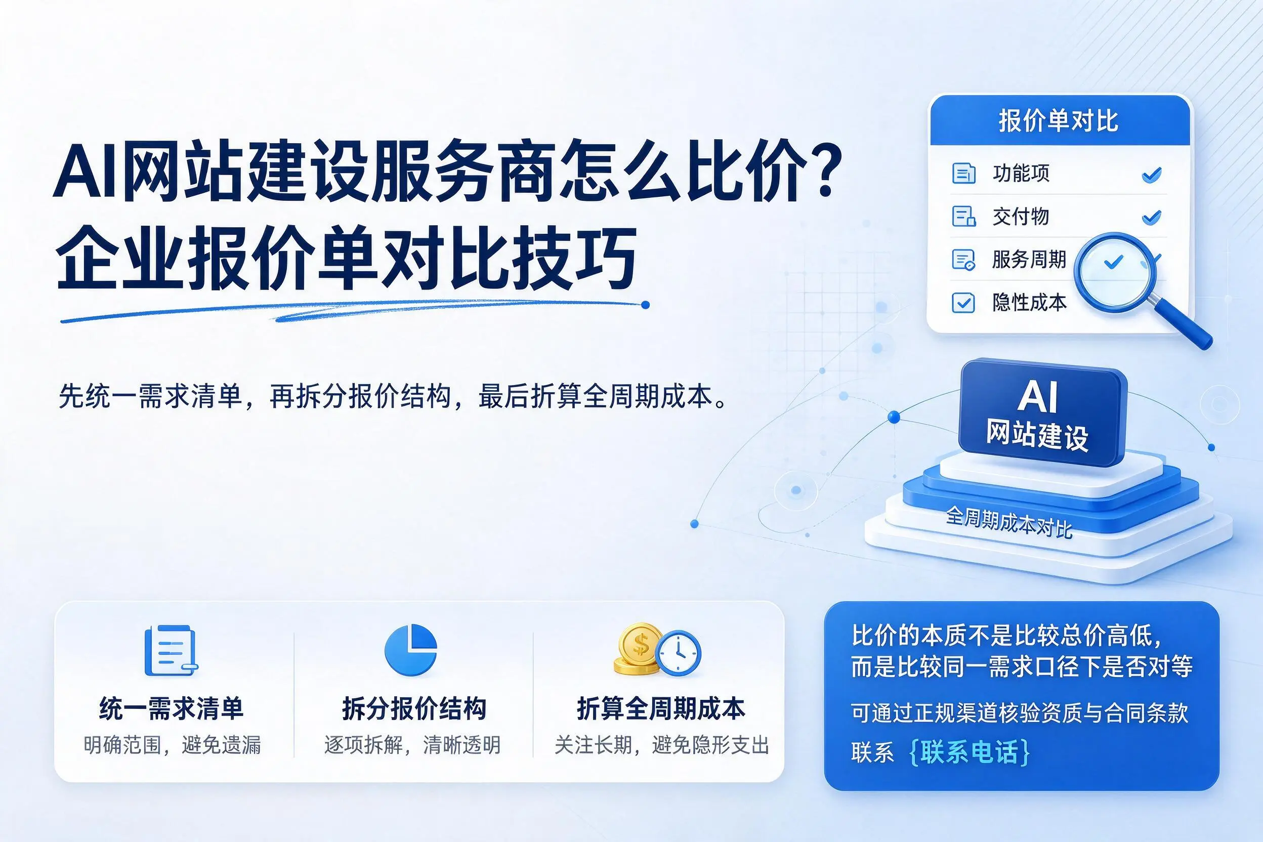 AI网站建设服务商怎么比价？榆林企业报价单对比技巧