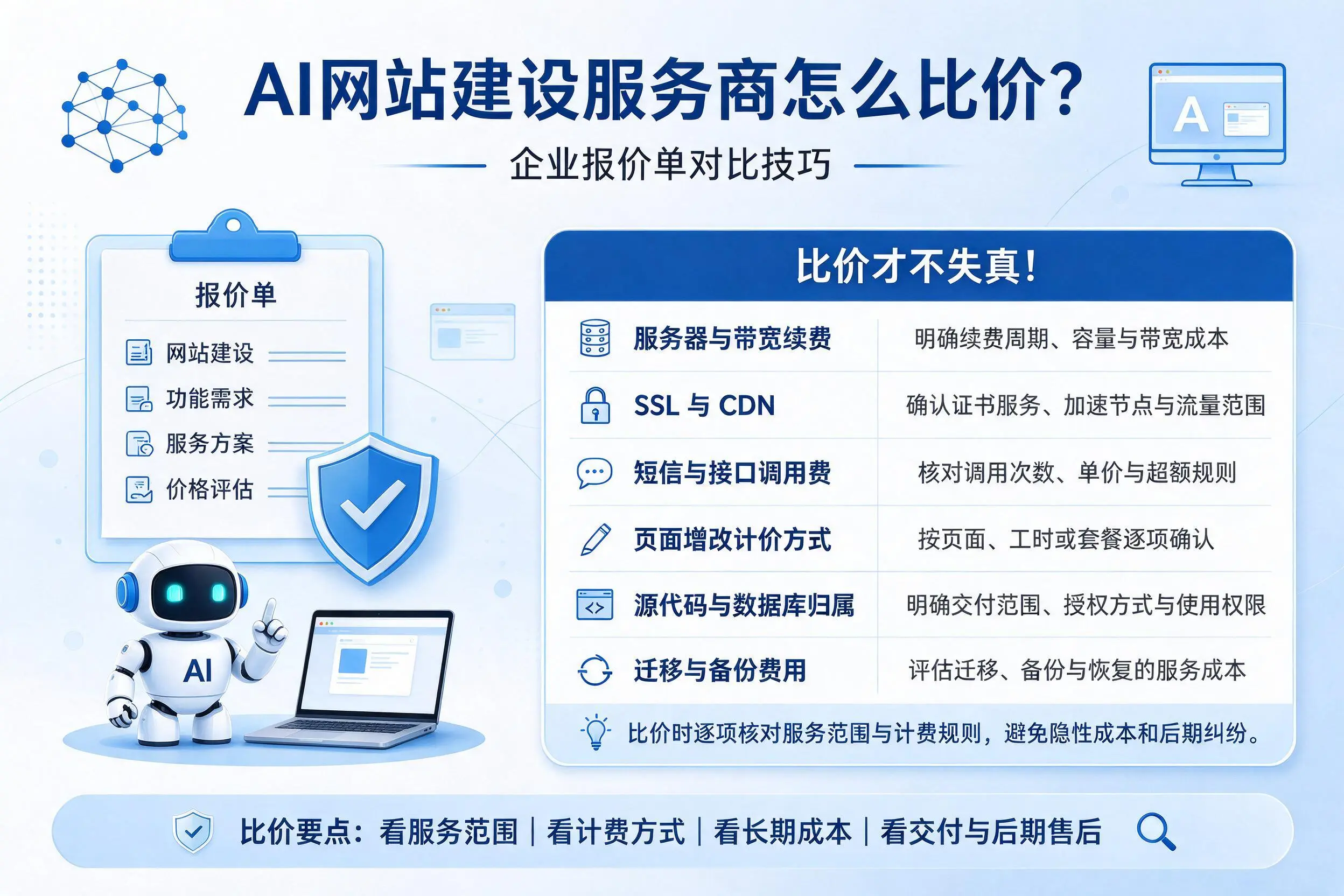AI网站建设服务商怎么比价？榆林企业报价单对比技巧