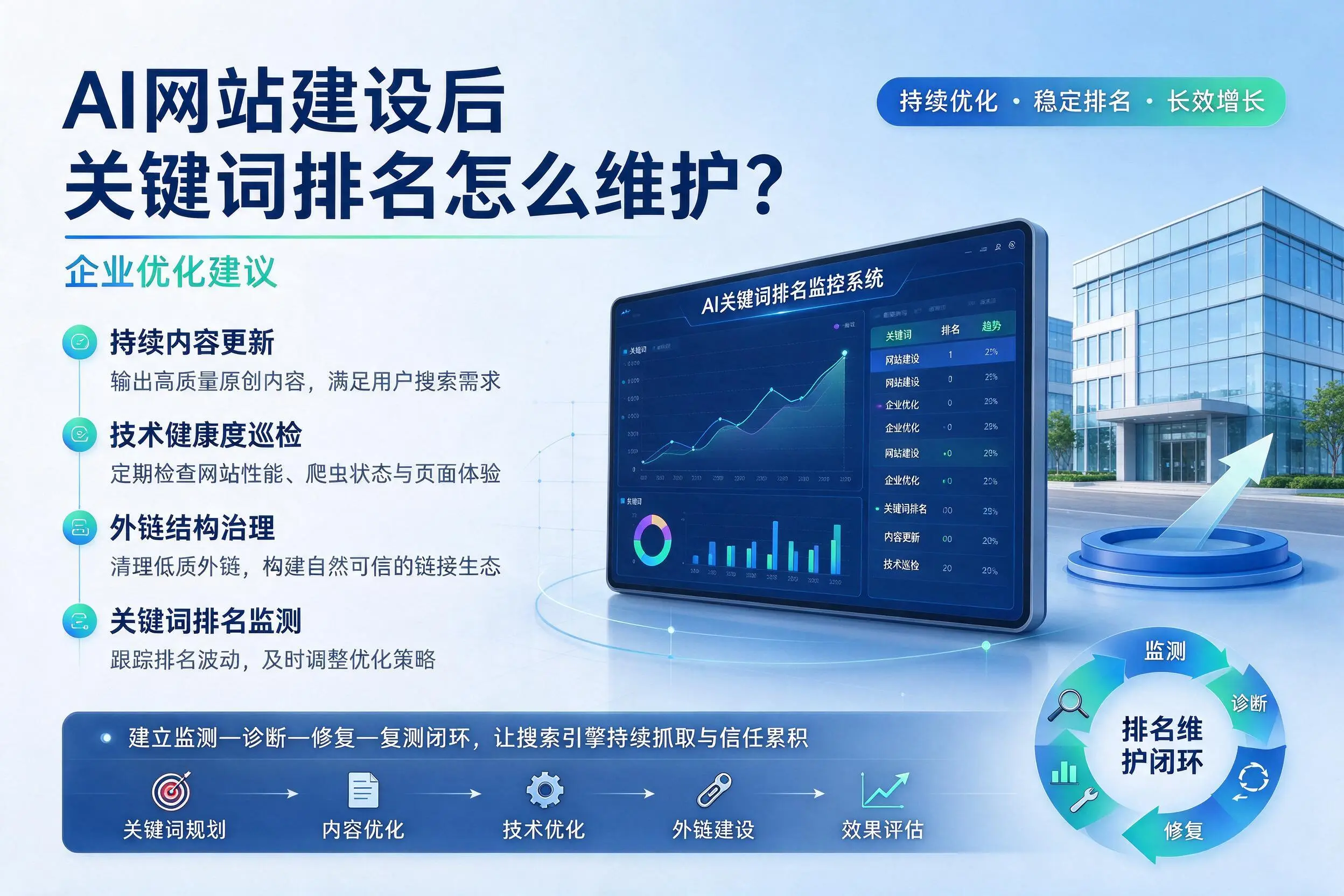 AI网站建设后关键词排名怎么维护？榆林企业优化建议
