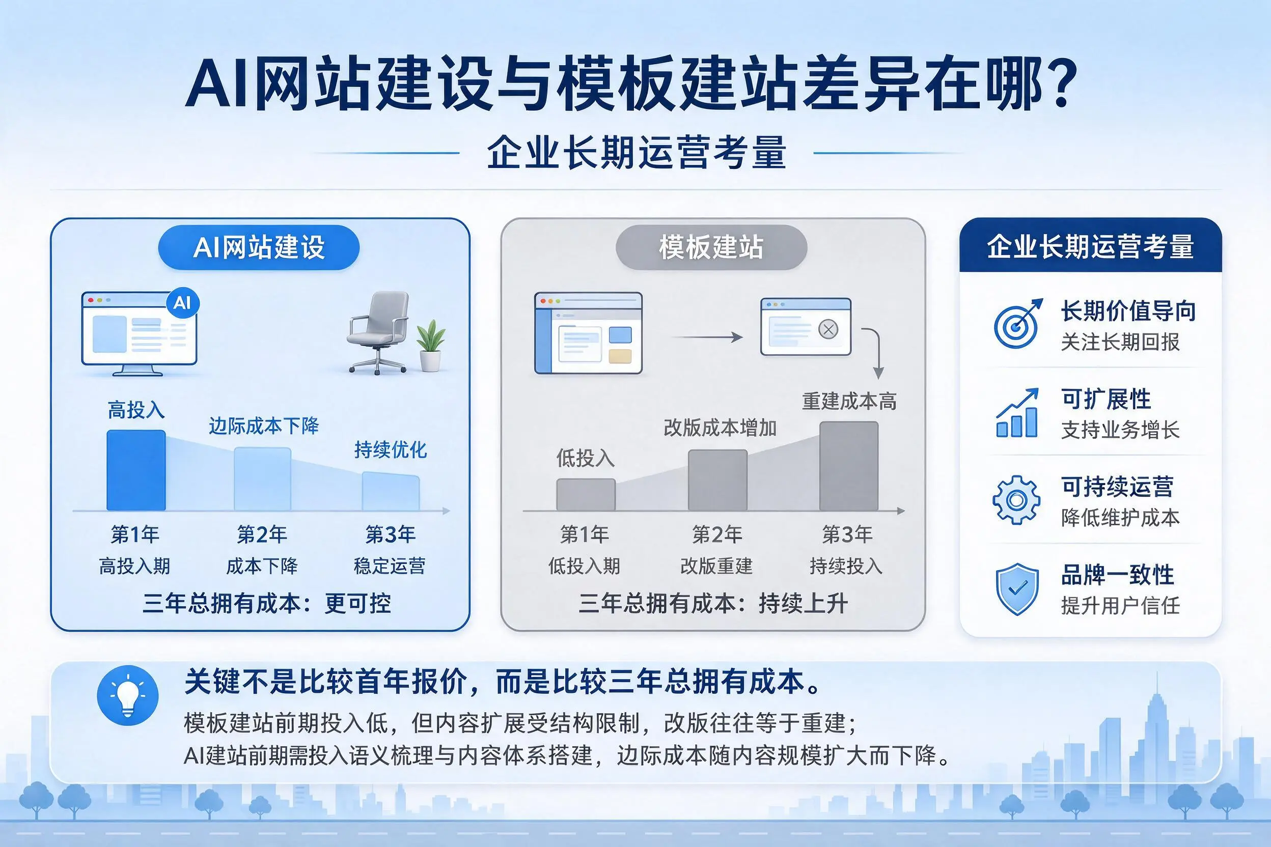 AI网站建设与模板建站差异在哪?榆林企业长期运营考量