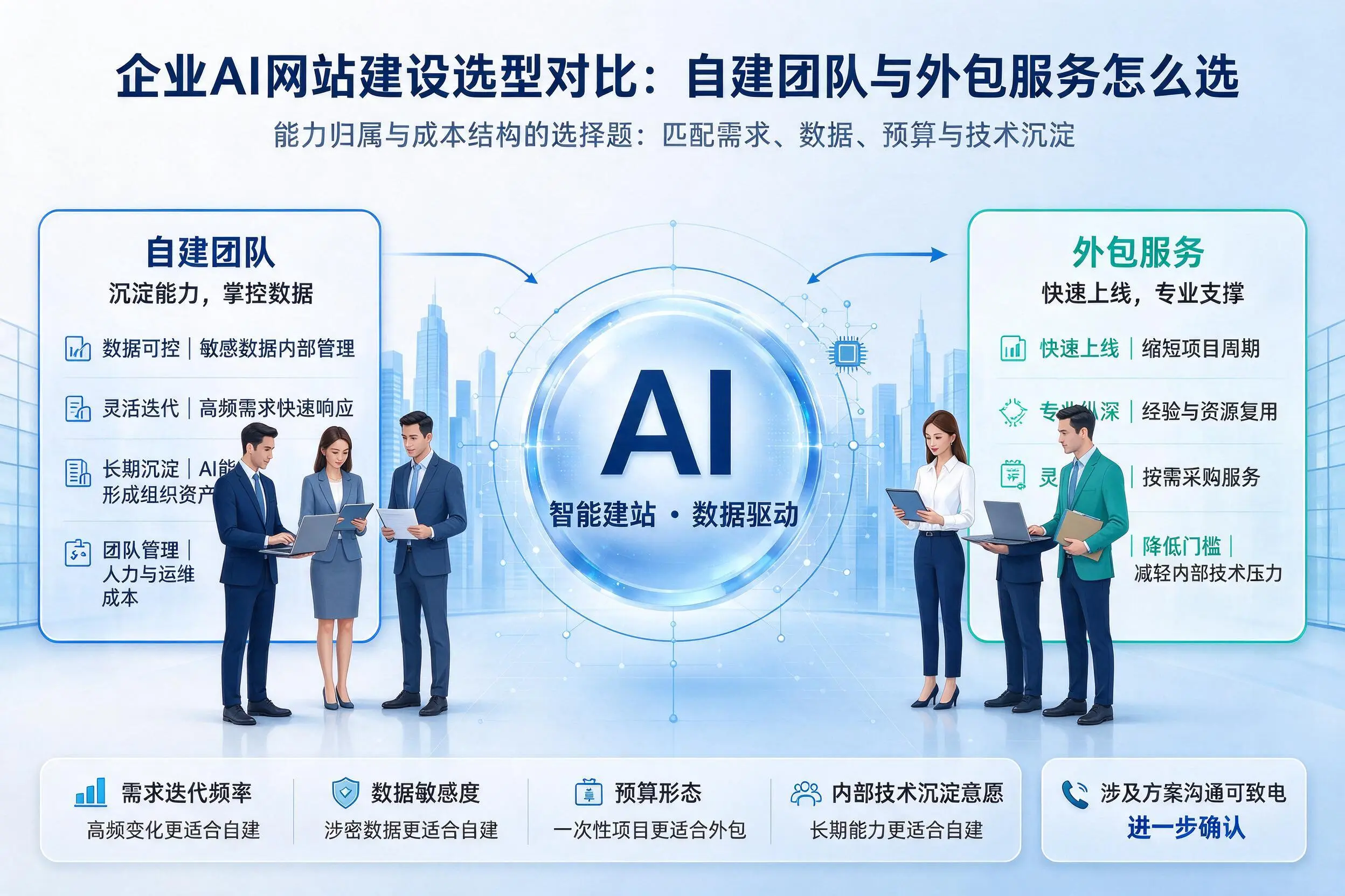 榆林企业AI网站建设选型对比:自建团队与外包服务怎么选